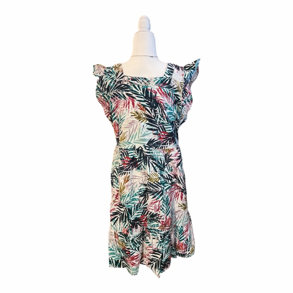 BeachLunchLounge Tropical Leaf Linen Blend Ruffle Button Dress M DS1 - Picture 4 of 6